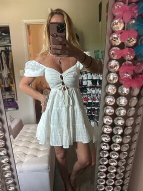 Princess Polly Princess Style White Mini Dress Off Shoulder Flowy & Feminine